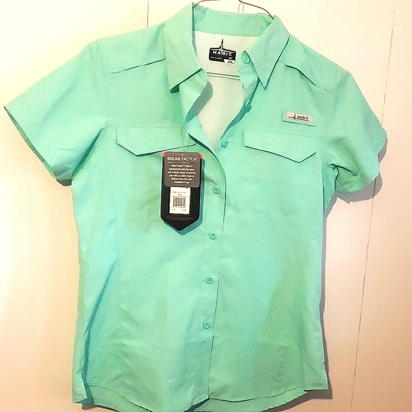 HABIT High Performance UPF 40+ protection green button down shirt - Picture 1 of 6